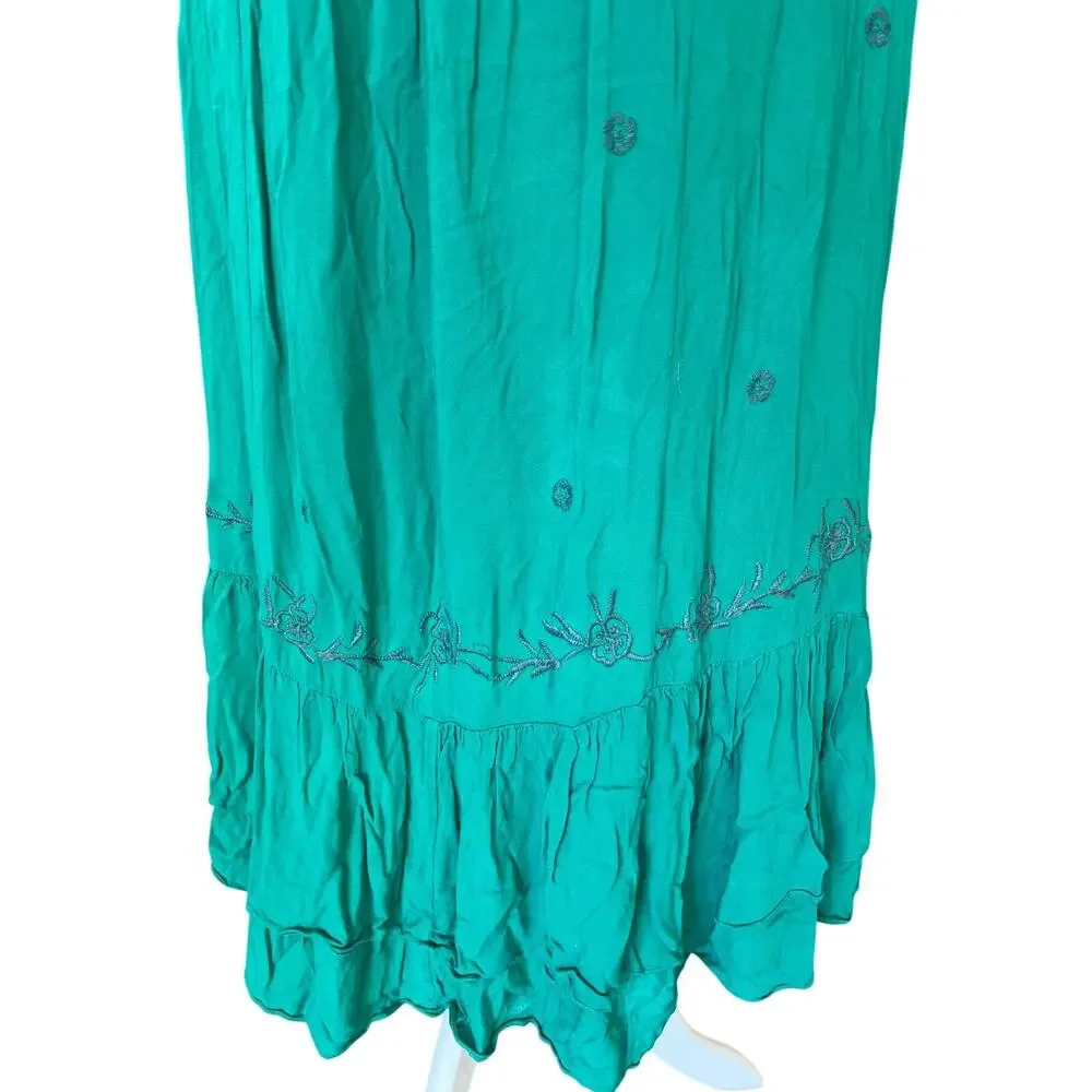 Free People Long Crochet Dress with Tiers Emerald Green Size M Coastal Cowgirl